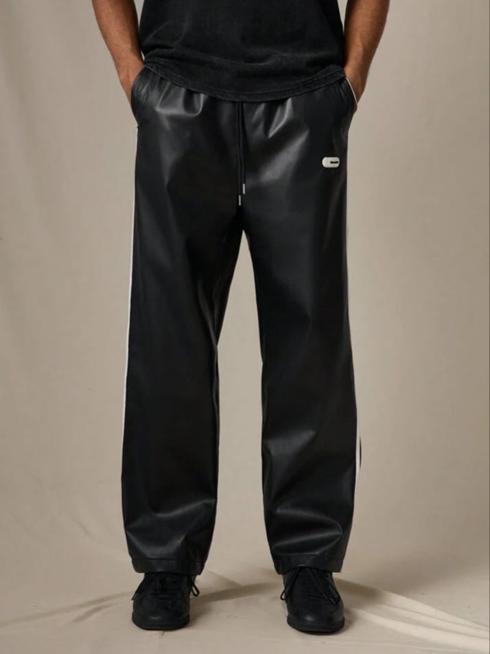 Bonga Boys VCAY Men's Fashionable Everyday Casual PU Leather Drawstring Waist Straight Leg Pants